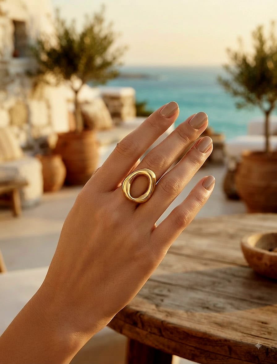 Cercle open ring worn on a hand