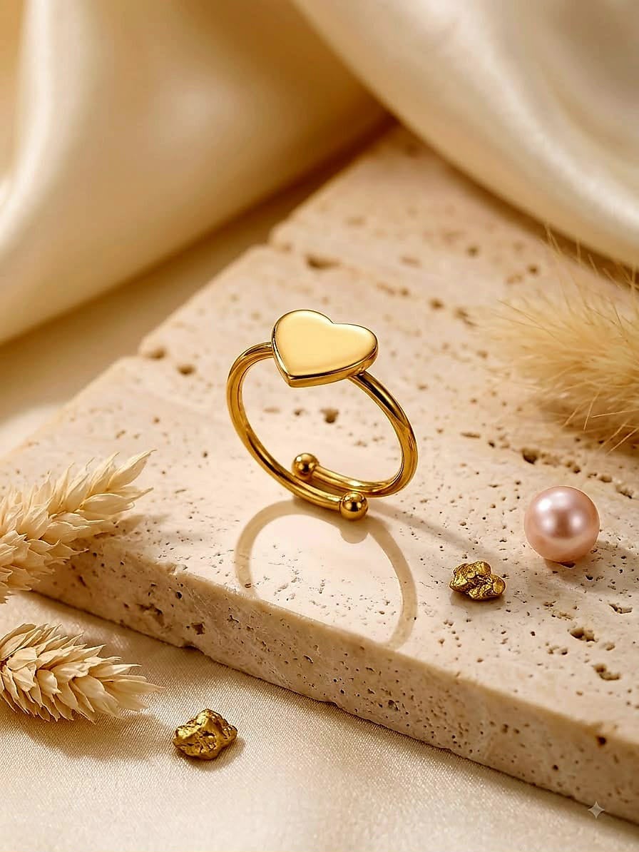 Amour heart ring on travertine